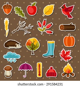 Autumn sticker icon and objects set for design.