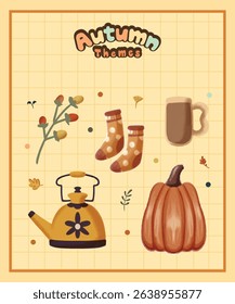 Autumn Sticker Pattern watercolor style hand drawing
