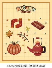 Autumn Sticker Pattern watercolor style hand drawing
