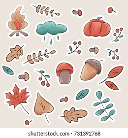 Autumn sticker. Vector hand drawn objects and symbols collection. Label design elements. Cute patches, pins, badges 