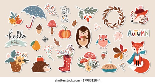 Autumn stickers collection with cute seasonal elements