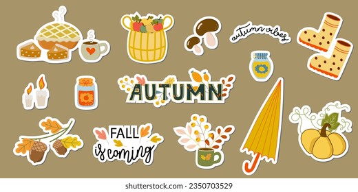 Autumn stickers collection with hand-drawn elements.