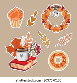 
autumn stickers with cup and cake