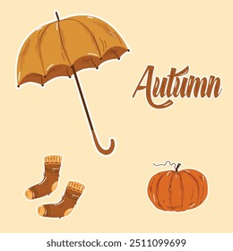 autumn stickers with different items	