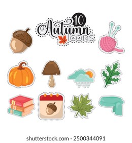 Autumn stickers icons set Vector illustration