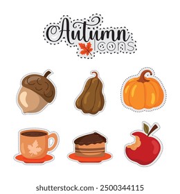Autumn stickers icons set Vector illustration