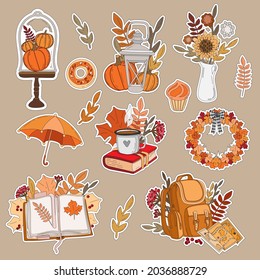 
autumn stickers set with contour