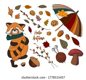 Autumn stickers.
Set of cute autumn cartoon characters, plants and food. Fall season. Collection of scrapbook elements for party, harvest festival or Thanksgiving day.