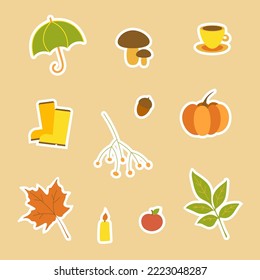 Autumn stickers set, vector, pumpkin