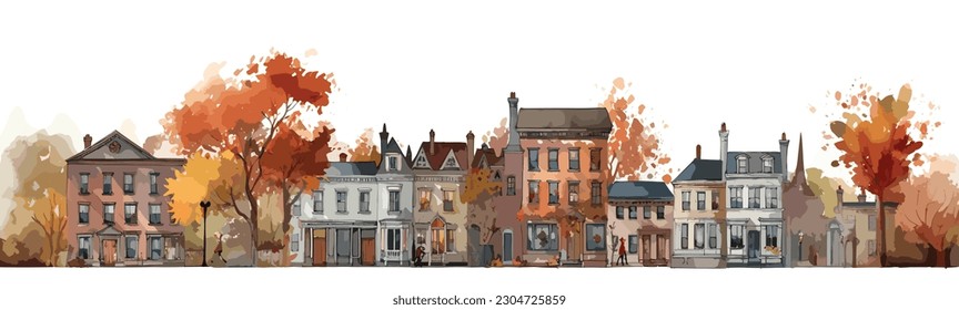 Autumn street floral watercolor background vector 