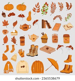Autumn stuff collection for flash card, decoration, or background. A simple vector design.