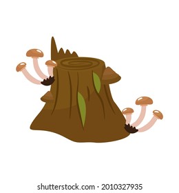 Autumn stump with honey agaric and moss. Vector illustration isolated on a white background. For design, decoration or postcards
