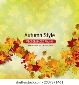 Autumn style background with colorful leaves. Banner, coupon, card, flyer, booklet vector template