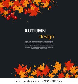 Autumn style black vector background with colorful leaves