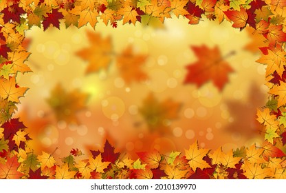 Autumn style blurred vector background with bokeh effect and colorful leaves