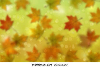 Autumn style blurred vector background with bokeh effect and colorful leaves