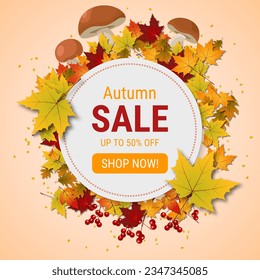 Autumn style elegant vector background. Design for square flyer, invitation card, promo poster, discount coupon, voucher, sale banner