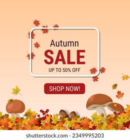 Autumn style elegant vector background. Design for square flyer, invitation card, promo poster, discount coupon, voucher, sale banner