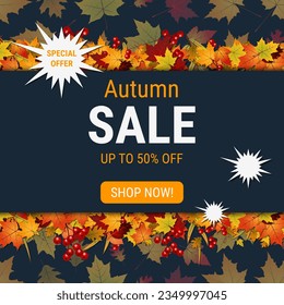 Herbstliche elegante Vektorhintergrund. Design für Quadratflieger, Einladungskarte, Promo-Poster, Rabattcoupon, Gutschein, Verkaufsbanner