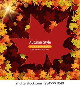 Fondo vectorial elegante de estilo otoño. Diseño para volante cuadrado, tarjeta de invitación, póster promocional, cupón descuento, cupón, cupón, banner de venta