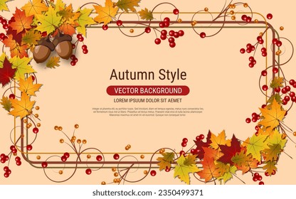 Fondo vectorial elegante de estilo otoño. Diseño para volante, tarjeta de invitación, póster promocional, cupón descuento, cupón, cupón, banner de venta