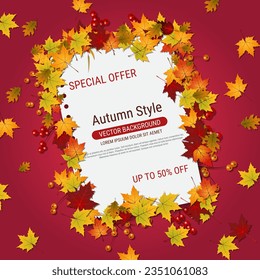 Fondo vectorial elegante de estilo otoño. Diseño para tarjeta de invitación, póster promocional, cupón de descuento, cupón, cupón, banner de venta