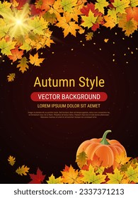 Plantilla vectorial de volante de estilo otoño. Diseño para tarjeta de invitación, póster promocional, cupón de descuento, cupón, cupón, banner de venta, folleto, portada de folletos