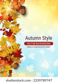 Autumn style flyer vector template. Design for invitation card, promo poster, discount coupon, voucher, sale banner, booklet, brochure cover