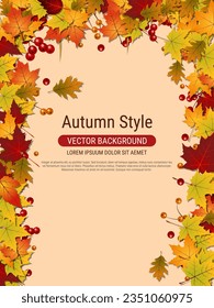 Autumn style flyer vector template. Design for invitation card, promo poster, discount coupon, voucher, sale banner, booklet, brochure cover