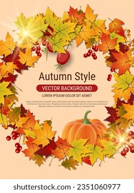 Autumn style flyer vector template. Design for invitation card, promo poster, discount coupon, voucher, sale banner, booklet, brochure cover