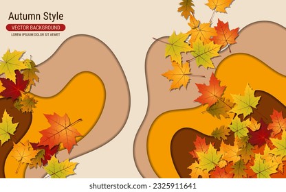 Autumn style layered 3d vector background with colorful leaves. Banner, coupon, card, flyer, booklet design template