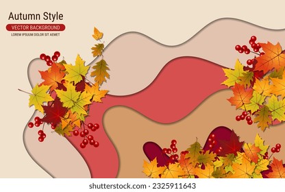 Autumn style layered 3d vector background with colorful leaves. Banner, coupon, card, flyer, booklet design template