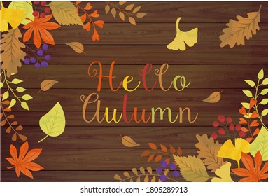 Autumn style autumn leaves and wood grain watercolor style background material image