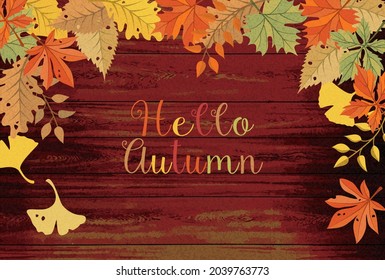 Autumn style autumn leaves and wood grain watercolor style background material image