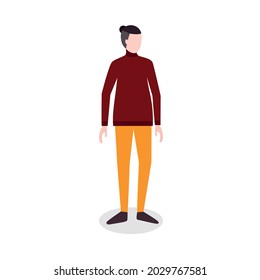 Autumn style look. Posing model. Vector icon in flat design. Young man in red sweater isolated on white backdrop