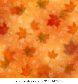Autumn style red blurred vector background with falling leaves and bokeh effect