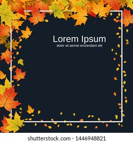 Autumn style vector background with colorful leaves and white frame