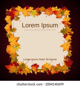 Autumn style vector background with colorful leaves frame