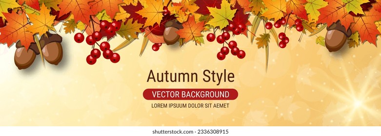 Banner vectorial de estilo otoño. Diseño para volante, tarjeta de invitación, póster promocional, cupón descuento, cupón, cupón, banner de venta