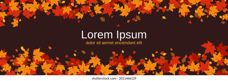 Vektorbanner-Vorlage im Herbststil. brauner Hintergrund mit bunten Blättern