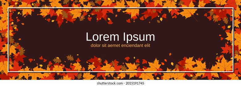 Plantilla de banner vectorial de estilo otoño. Fondo marrón con hojas de árbol coloridas