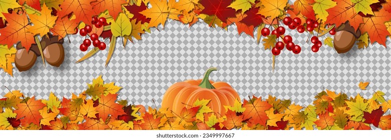 Autumn style vector banner with transparent background. Sale banner, discount, voucher, invitation card, coupon design template