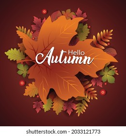 Autumn stylish background decorate with leaves and fruits. shopping sale web banner.Vector illustration poster template.