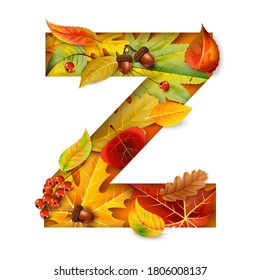 Autumn stylized alphabet with foliage. Letter Z.