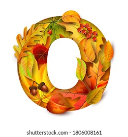 Autumn stylized alphabet with foliage. Letter O.