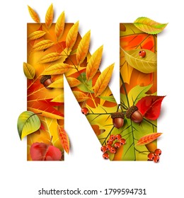 Autumn stylized alphabet. Letter N.