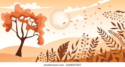 Autumn stylized landscape, minimalistic landscape, vector illustration