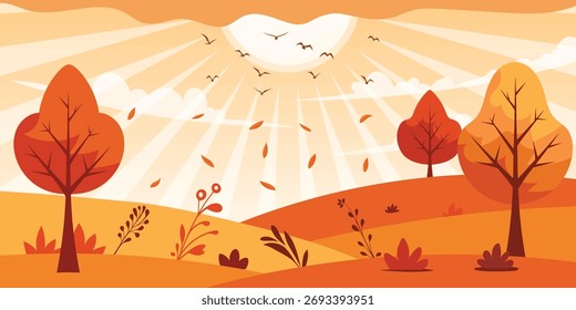 Autumn stylized landscape, minimalistic landscape, vector illustration