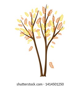 Autumn stylized tree with falling leaves. Natural decorative illustration.