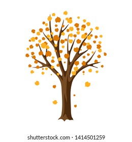 Autumn stylized tree with falling leaves. Natural decorative illustration.